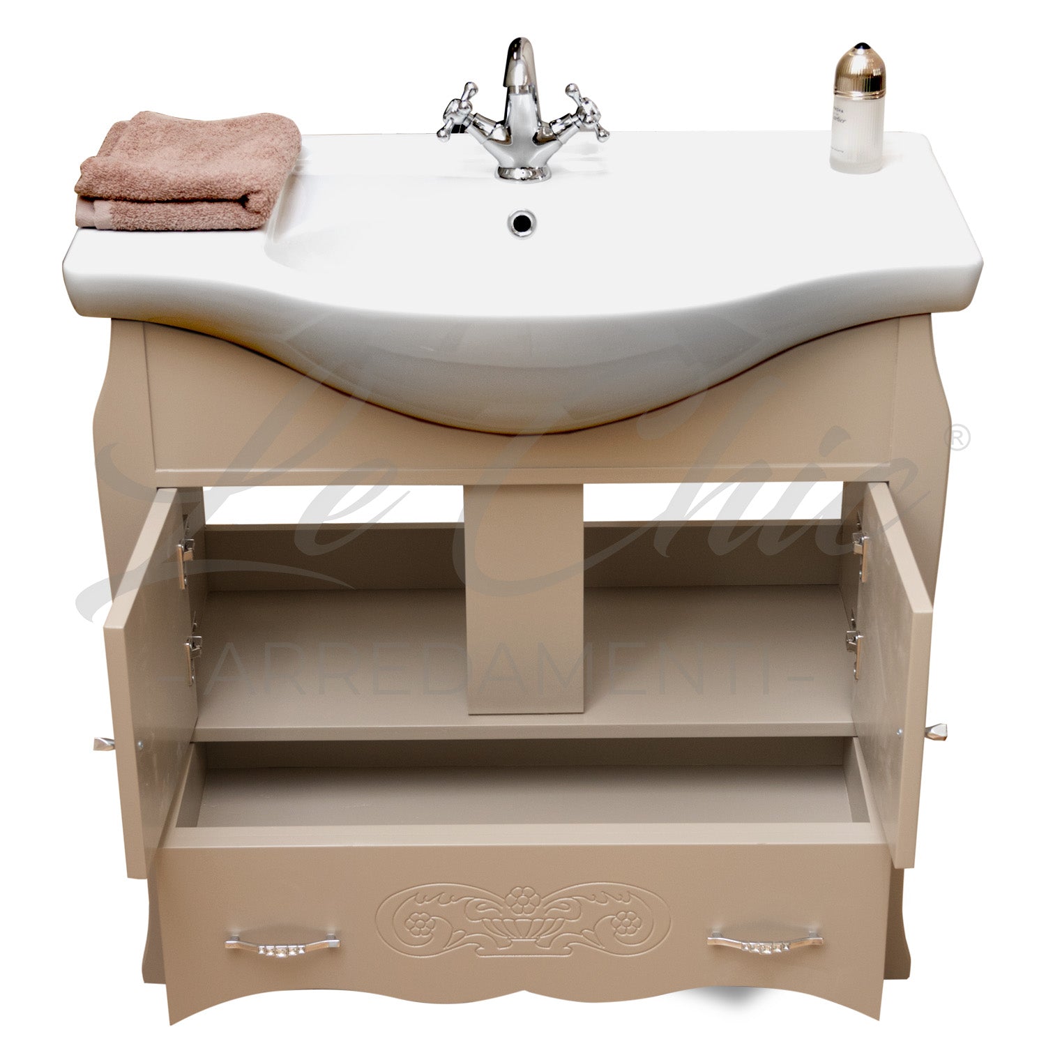 Mobiletto bagno Tortora shabby chic 85 con specchio