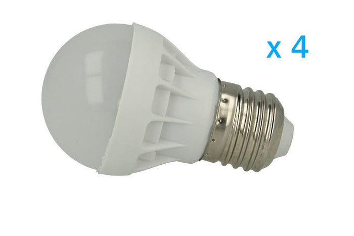 4 PZ Lampade Led E27 Bulbo 3W=30W Bianco Freddo Diametro 50mm Altezza 80mm