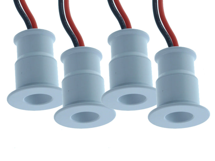 4 PZ Mini Faretto Led Da Incasso 1W DC 12V Caldo 3000K Carcassa Bianca Angolo 120 Gradi Foro 15mm 20X25mm