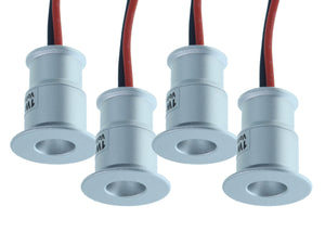 4 PZ Mini Faretto Led Da Incasso 1W DC 12V Freddo 6000K Carcassa Argento Angolo 30 Gradi Foro 15mm 20X25mm