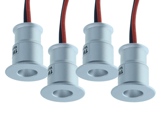 4 PZ Mini Faretto Led Da Incasso 1W DC 12V Neutro 4000K Carcassa Argento Angolo 30 Gradi Foro 15mm 20X25mm