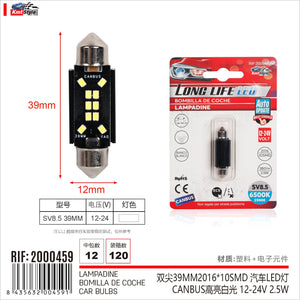 4 Pezzi Lampada Led Siluro 39mm Canbus T11 SV8.5 C5W C10W 10 SMD 2016 12V 24V 2.5W 380lm Bianco 6500K per Auto e Camion