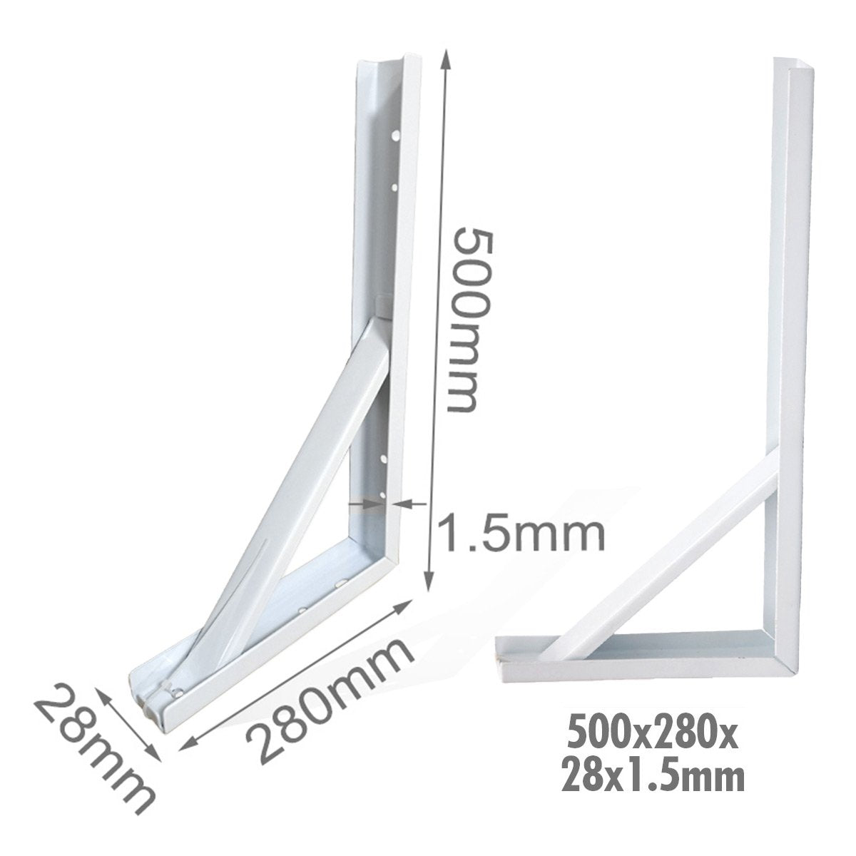 4 Pezzi Supporto Staffe da Muro Supporto Triangolare per le Mensole Finitura Bianca Misura 500x280x28x Spessore 1.5mm