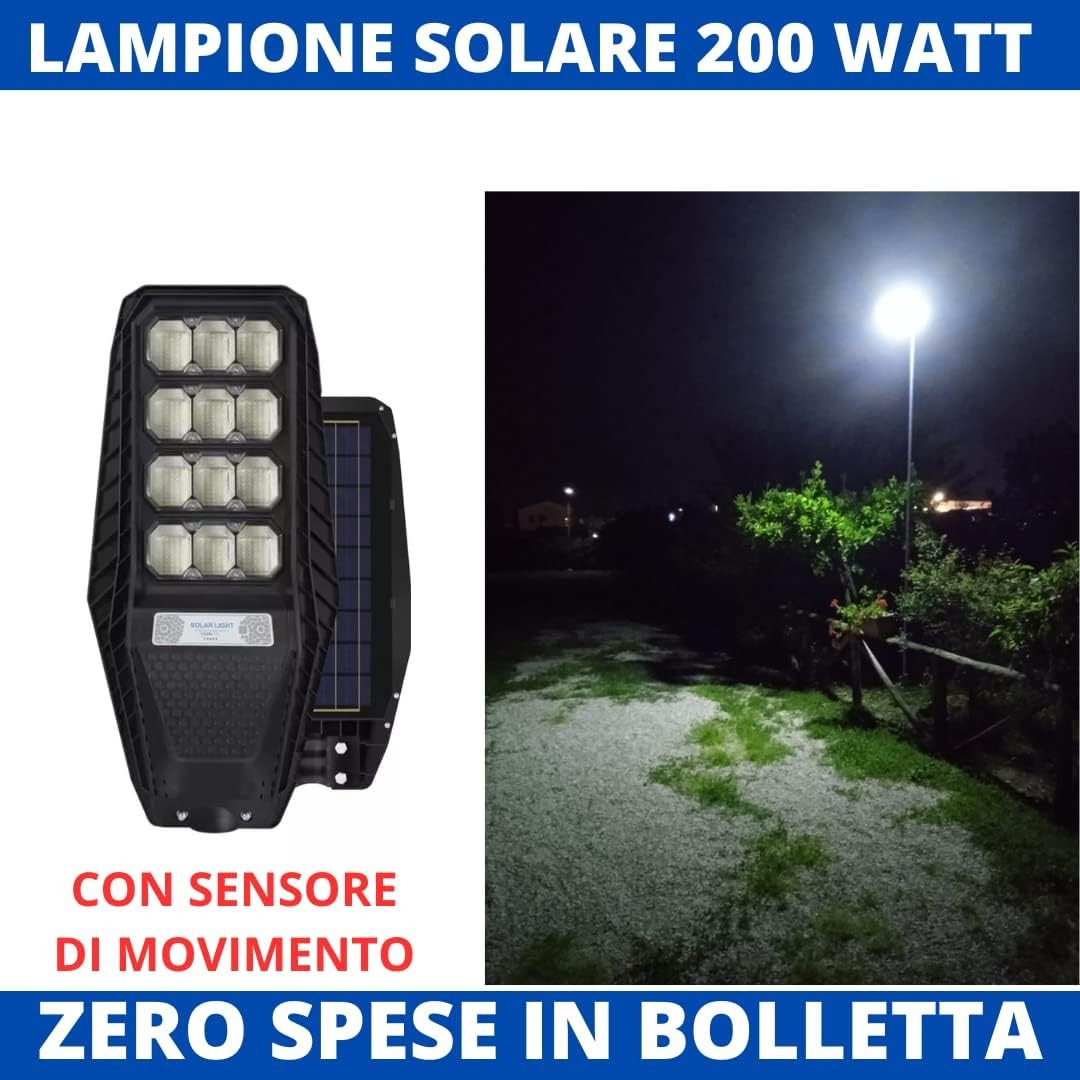 4 Pezzi Lampione Solare a Led esterno 200 W, Lampione led solare con Palo e Telecomando