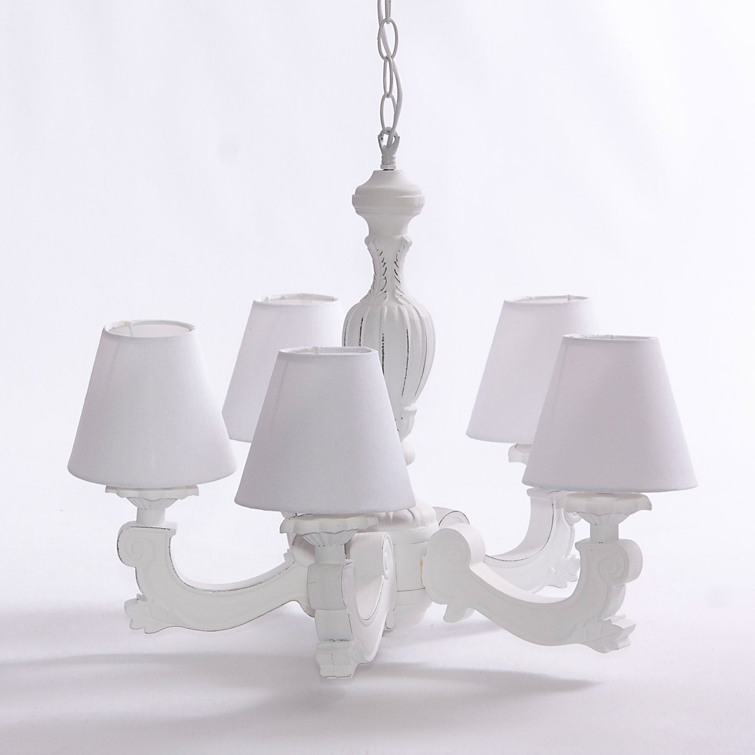 Lampadario a Sospensione Ø46 A 5 Bracci Design Shabby Bianco