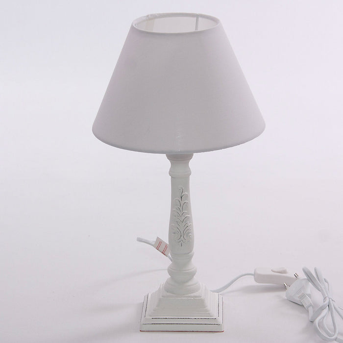 Lampada da Tavolo Ø20xH28 cm in MDF Design Shabby Bianca