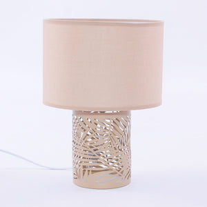 Lampada da Tavolo Ø22xH31 cm in Metallo Traforato Beige