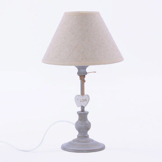 Lampada da Tavolo Ø20xH33 cm in Metallo con Decorazione Cuori Grigio