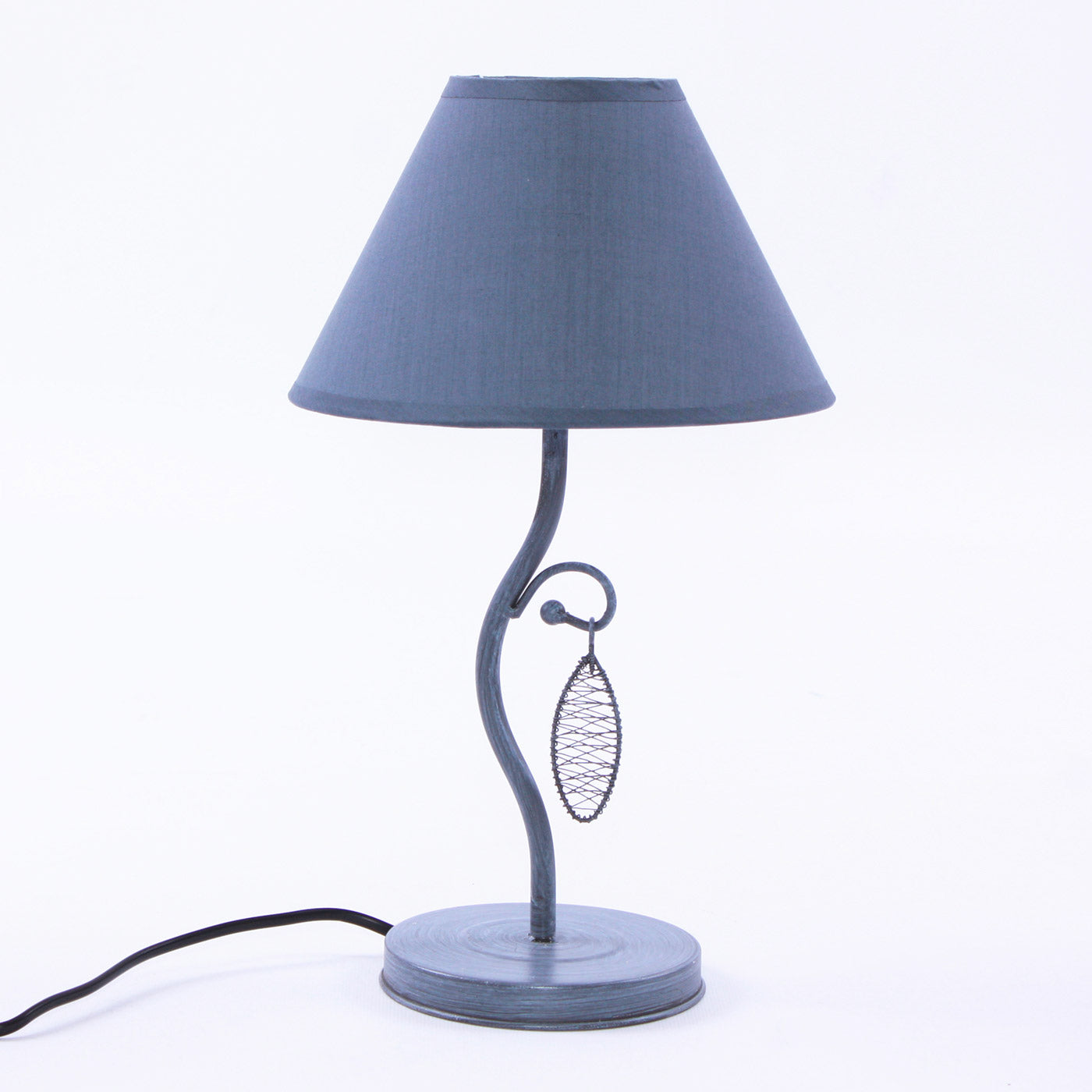 Lampada da Tavolo Ø20xH33 cm in Metallo con Stelo Ricurvo Grigio