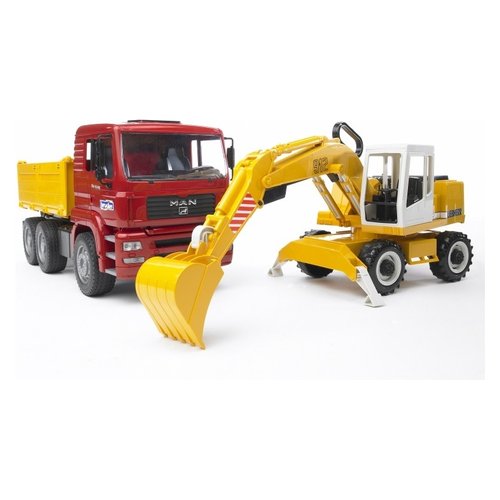 Mezzo cantiere bruder 02751 liebherr camion man e escavatore