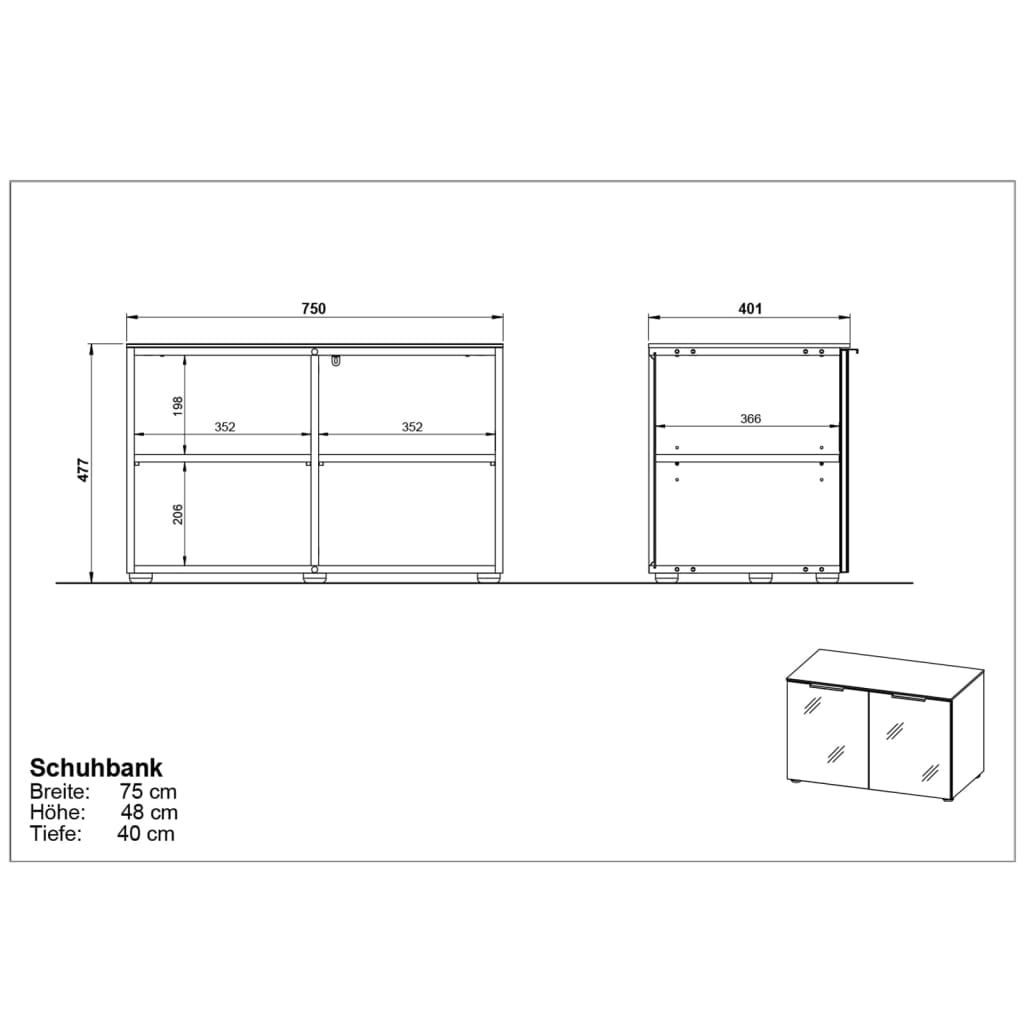 Germania Scarpiera con Panchina GW-Rimini 75x40x48 cm Grafite e Bianco 438392