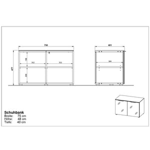 Germania Scarpiera con Panchina GW-Rimini 75x40x48 cm Grafite e Bianco 438392