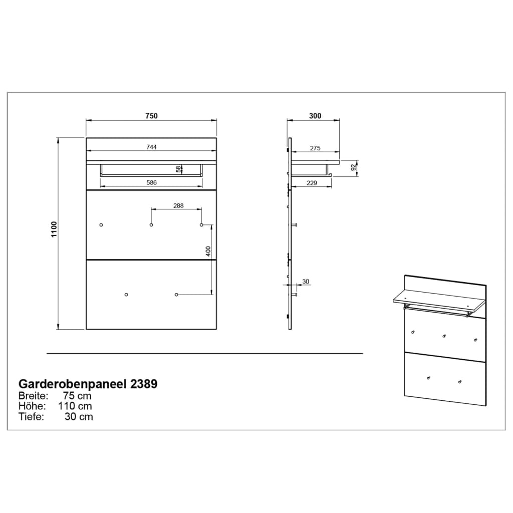 Germania Pannello Appendiabiti GW-Frisco 75x30x110cm Grandson e Bianco 438397