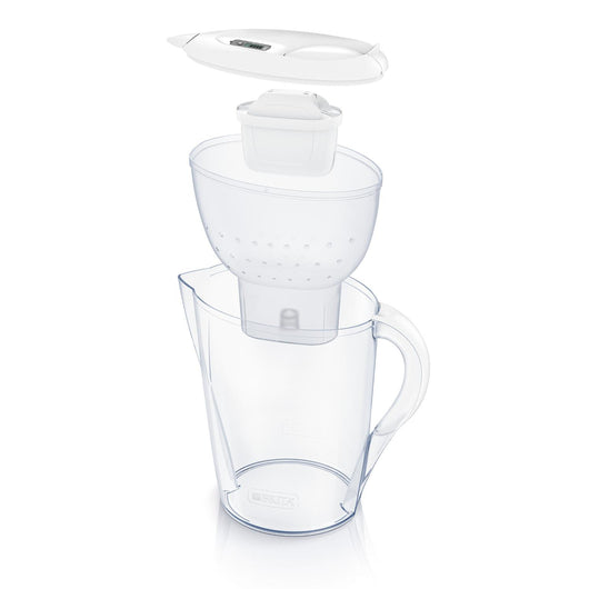 Brita caraffa filtrante marella bianca (2.4l) incl. 3 x filtri maxtra pro all-in-1 - adatta alla porta del frigorifero con memo digitale e coperchio ribaltabile - 1051465