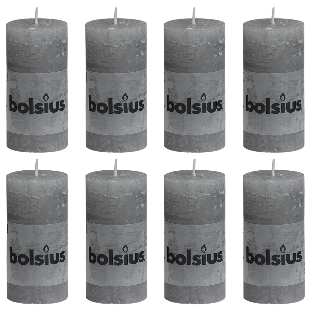 Bolsius Candele Rustiche Moccoli 8 pz 100x50 mm Grigio Chiaro 428147