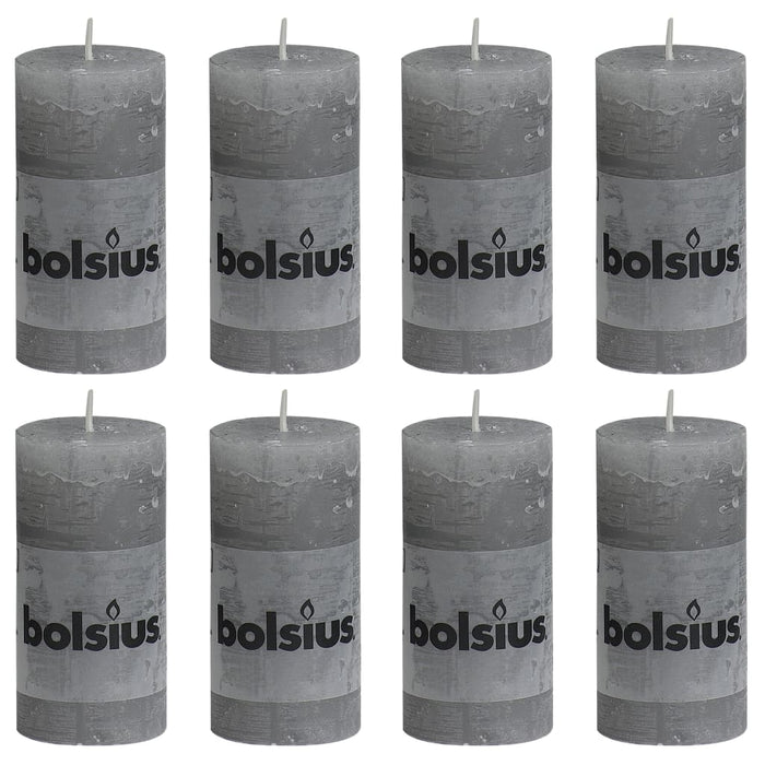 Bolsius Candele Rustiche Moccoli 8 pz 100x50 mm Grigio Chiaro 428147