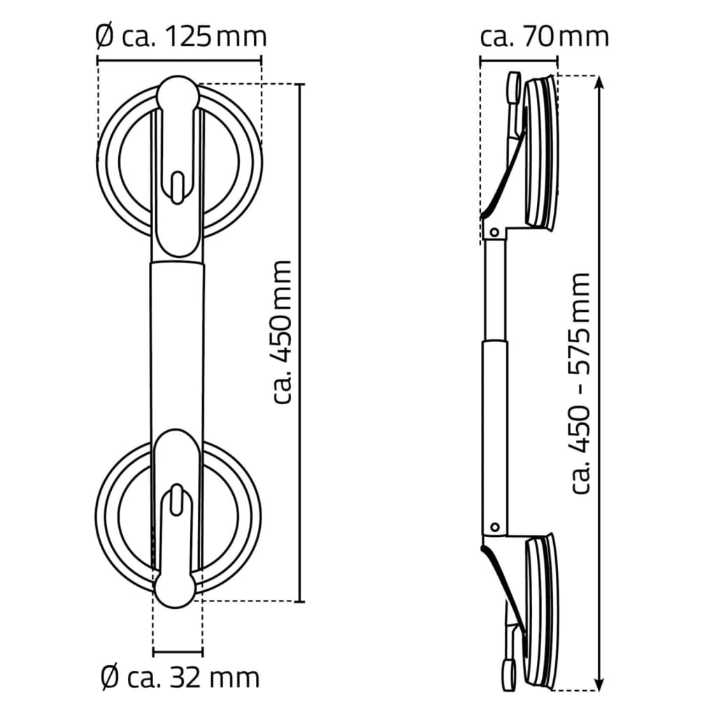 RIDDER Maniglione di Sicurezza Telescopico a Ventosa 12,5 cm 100 kg 421619