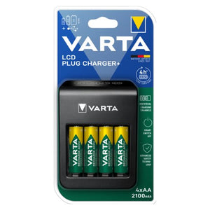 Varta lcd plug charger+ aa & aaa ((batterie ricaricabili nimh incl. 4x aa 2100 mah accu), nero - 057687101441