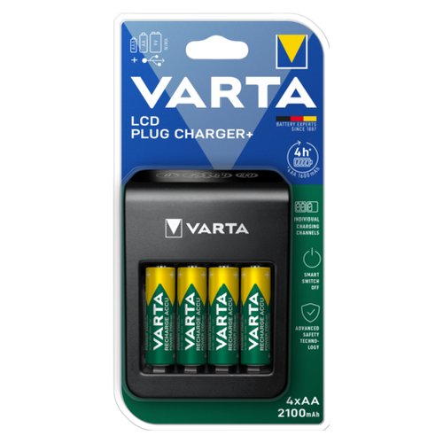 Varta lcd plug charger+ aa & aaa ((batterie ricaricabili nimh incl. 4x aa 2100 mah accu), nero - 057687101441