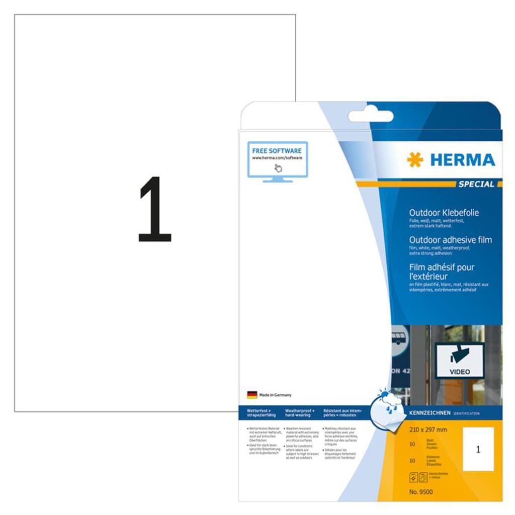 HERMA Etichette Impermeabili per Esterno A4 210x297mm 10 Fogli Bianchi 443781