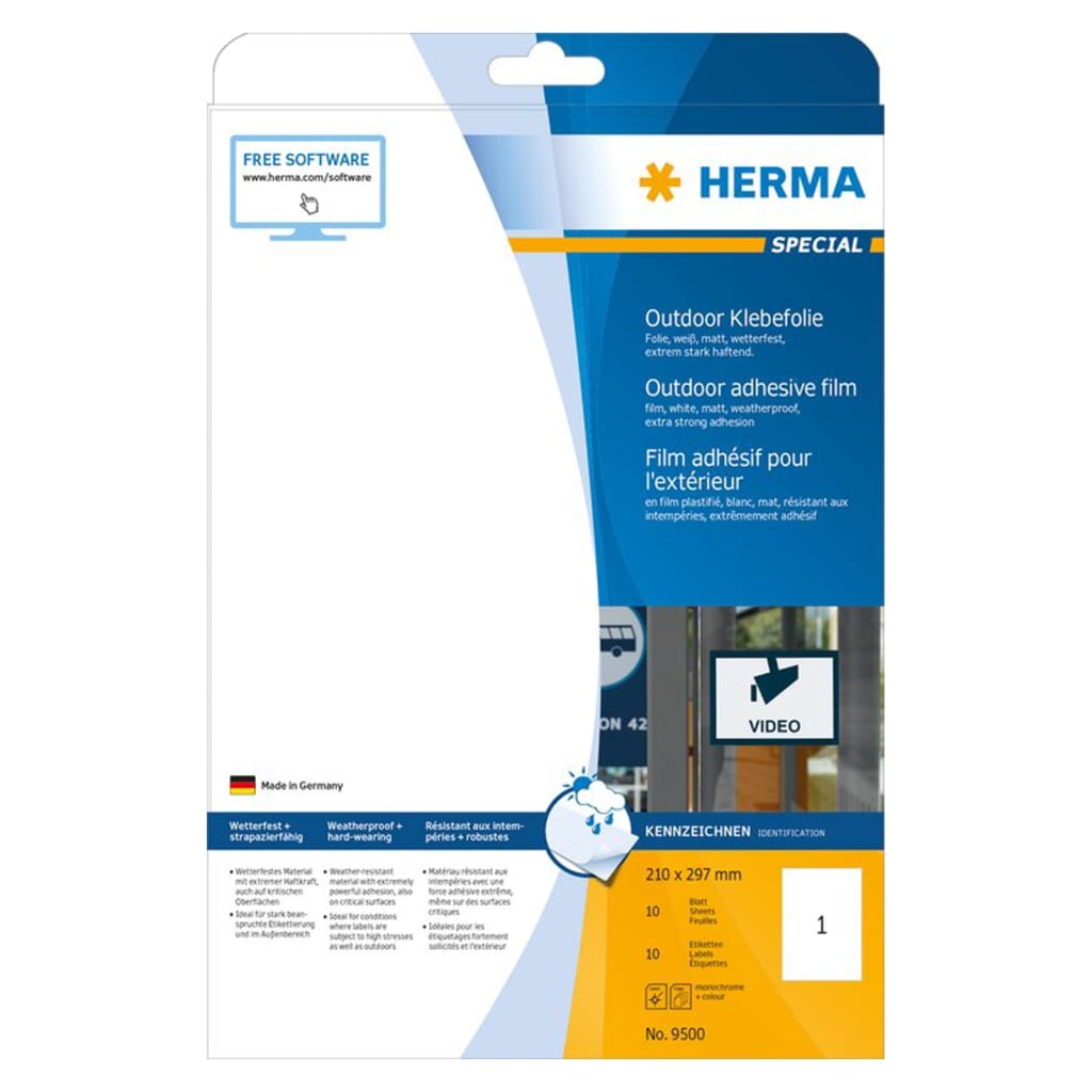 HERMA Etichette Impermeabili per Esterno A4 210x297mm 10 Fogli Bianchi 443781