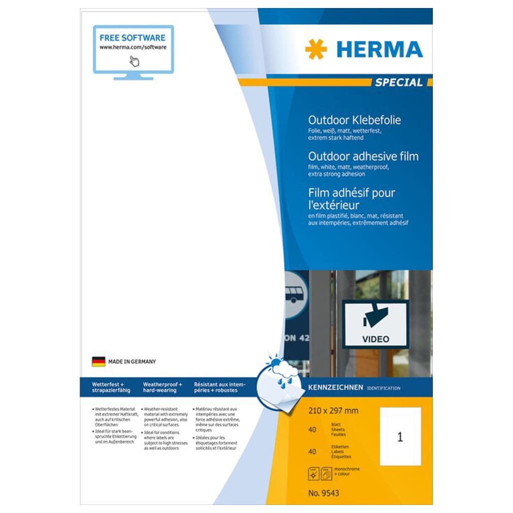 HERMA Etichette Impermeabili per Esterno A4 210x297mm 40 Fogli Bianchi 443782