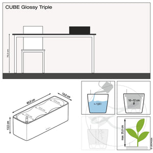 LECHUZA Fioriera CUBE Glossy Triple ALL-IN-ONE Bianco Lucido 443314