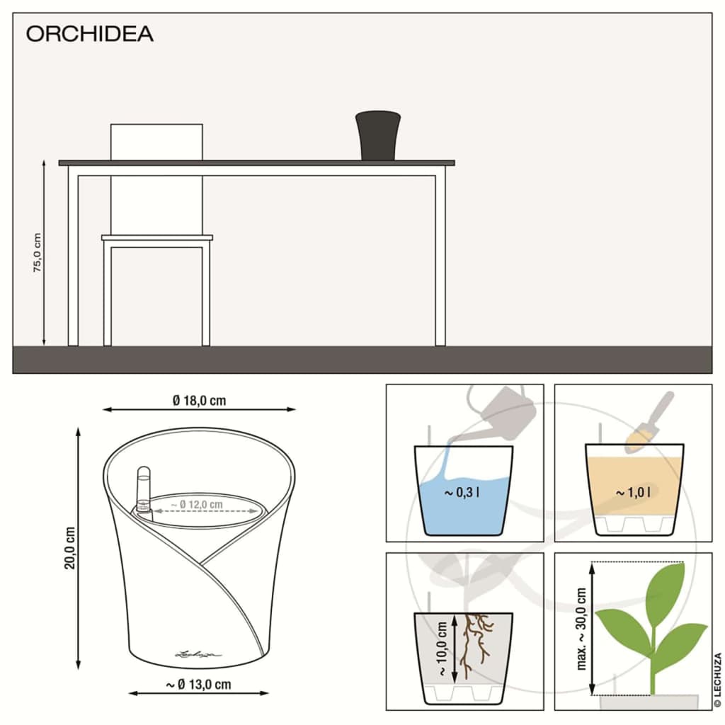 LECHUZA Fioriera ORCHIDEA ALL-IN-ONE Diametro 18 cm Tortora 446114