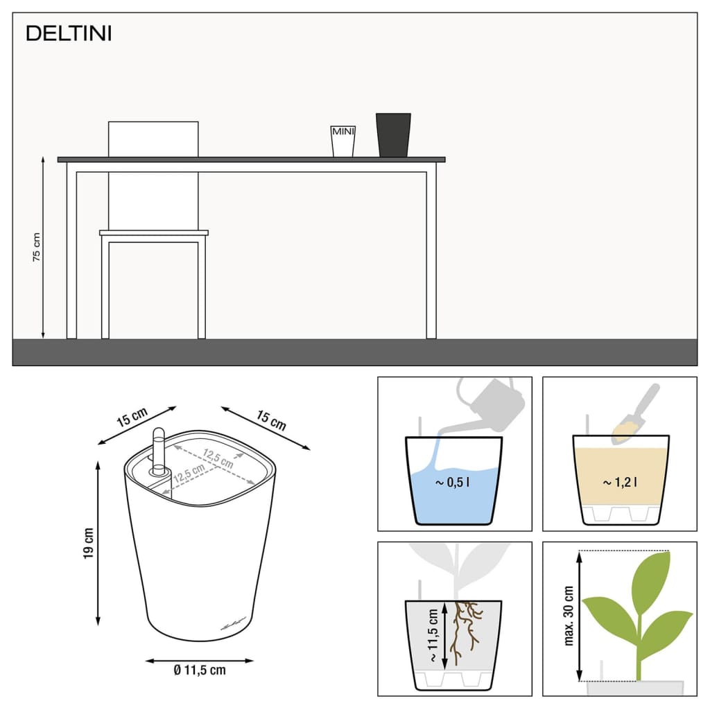 LECHUZA Fioriera DELTINI ALL-IN-ONE Carbone Metallizzato 443316