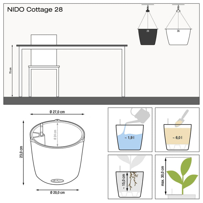 LECHUZA Fioriera a Sospensione NIDO Cottage 28 ALL-IN-ONE Moka 443327