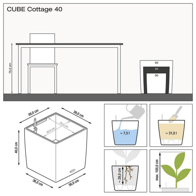 LECHUZA Fioriera CUBE Cottage 40 ALL-IN-ONE Bianca 442084