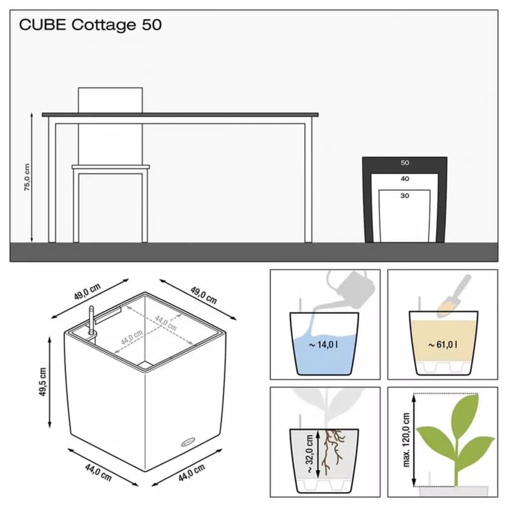 LECHUZA Fioriera CUBE Cottage 50 ALL-IN-ONE Moca 442088