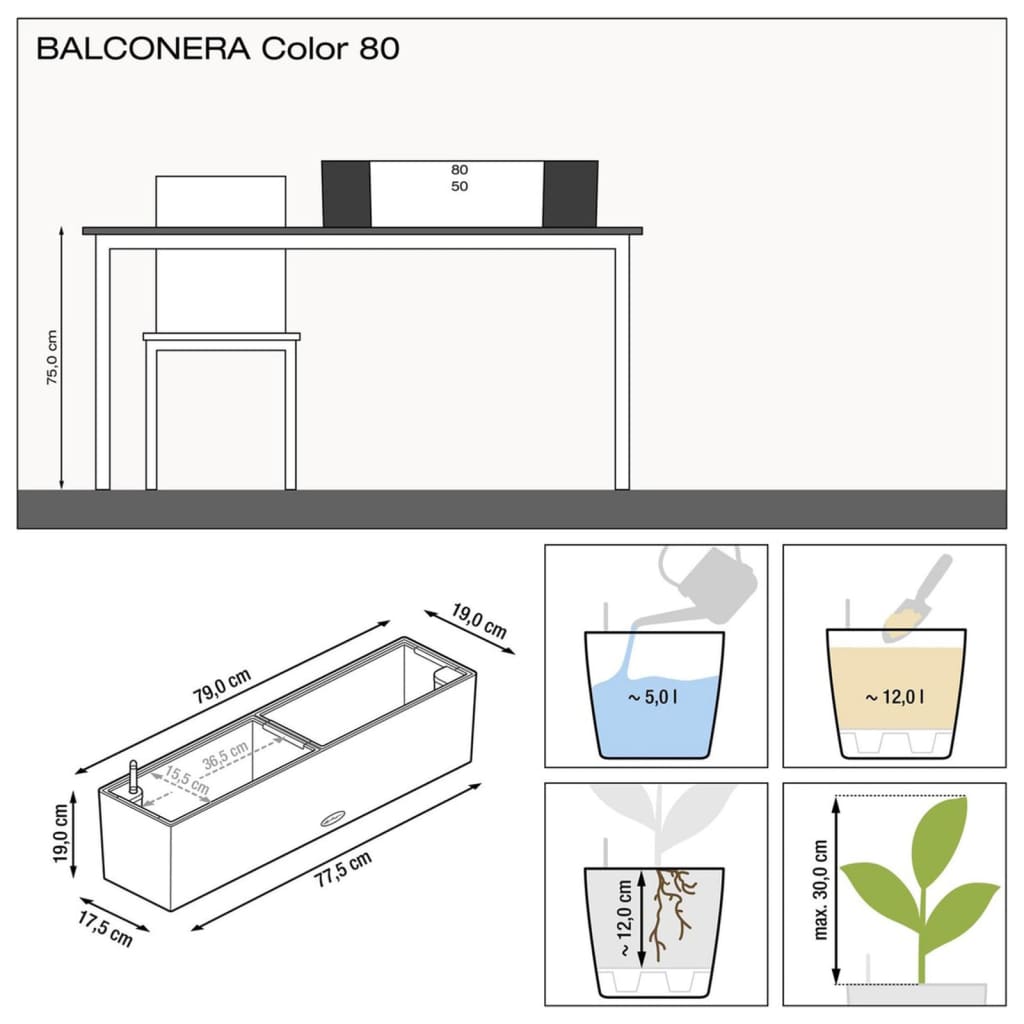 LECHUZA Fioriera Balconera Color 80 ALL-IN-ONE Bianca 15680