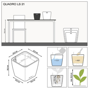 LECHUZA Fioriera da Tavolo QUADRO LS 21 ALL-IN-ONE Bianco Lucido 442095