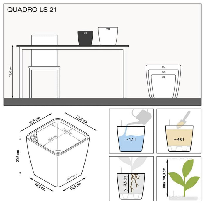 LECHUZA Fioriera Tavolo QUADRO LS 21 ALL-IN-ONE Carbone Metallizzato 442096