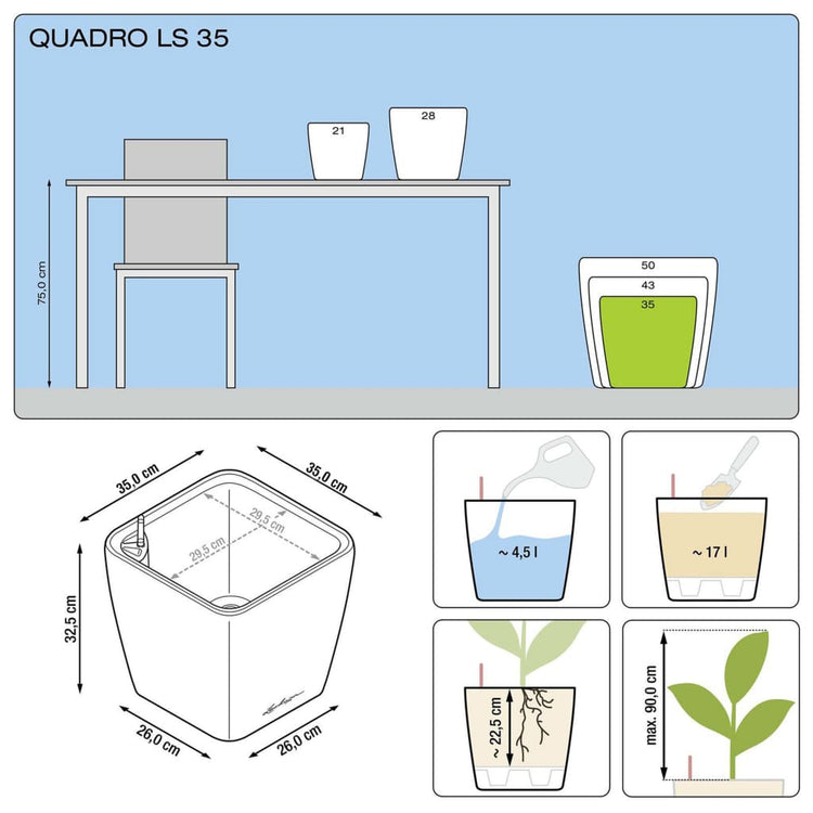 LECHUZA Fioriera Quadro 35 LS ALL-IN-ONE Bianco Lucido 16160