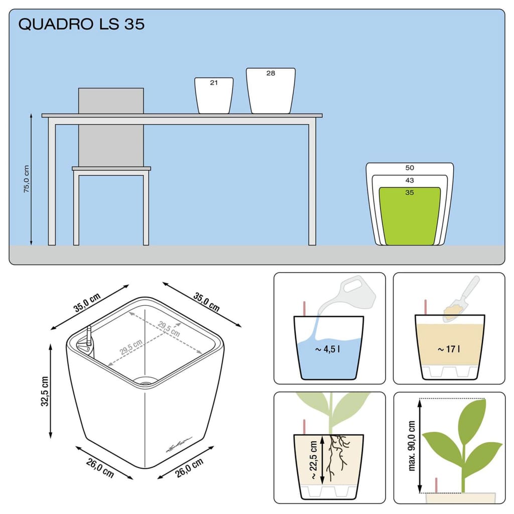 LECHUZA Fioriera Quadro 35 LS ALL-IN-ONE Carbone 16163