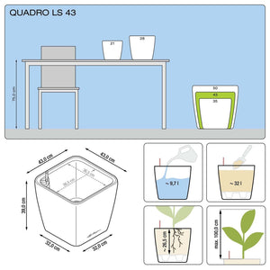 LECHUZA Fioriera QUADRO LS 43 ALL-IN-ONE Carbone 16163 421482