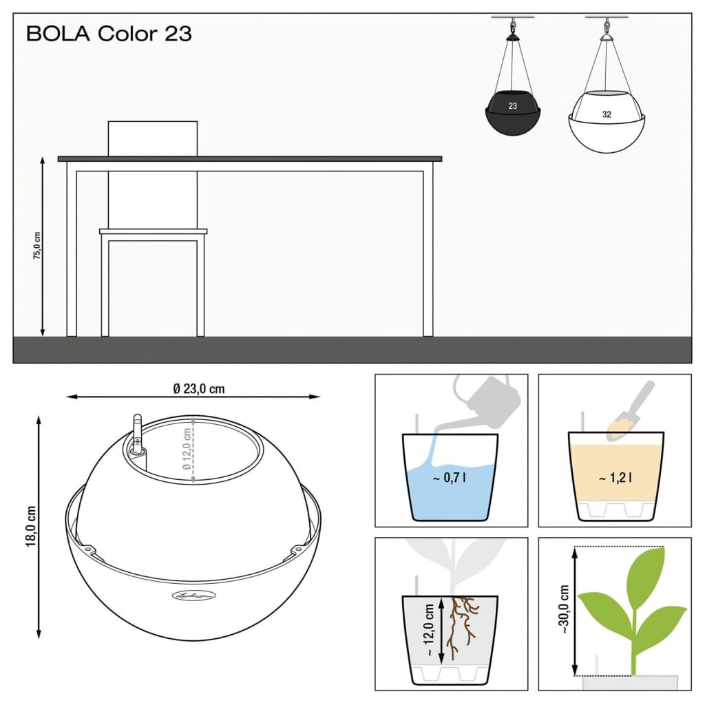 LECHUZA Fioriera BOLA Color 23 ALL-IN-ONE Bianca 443302