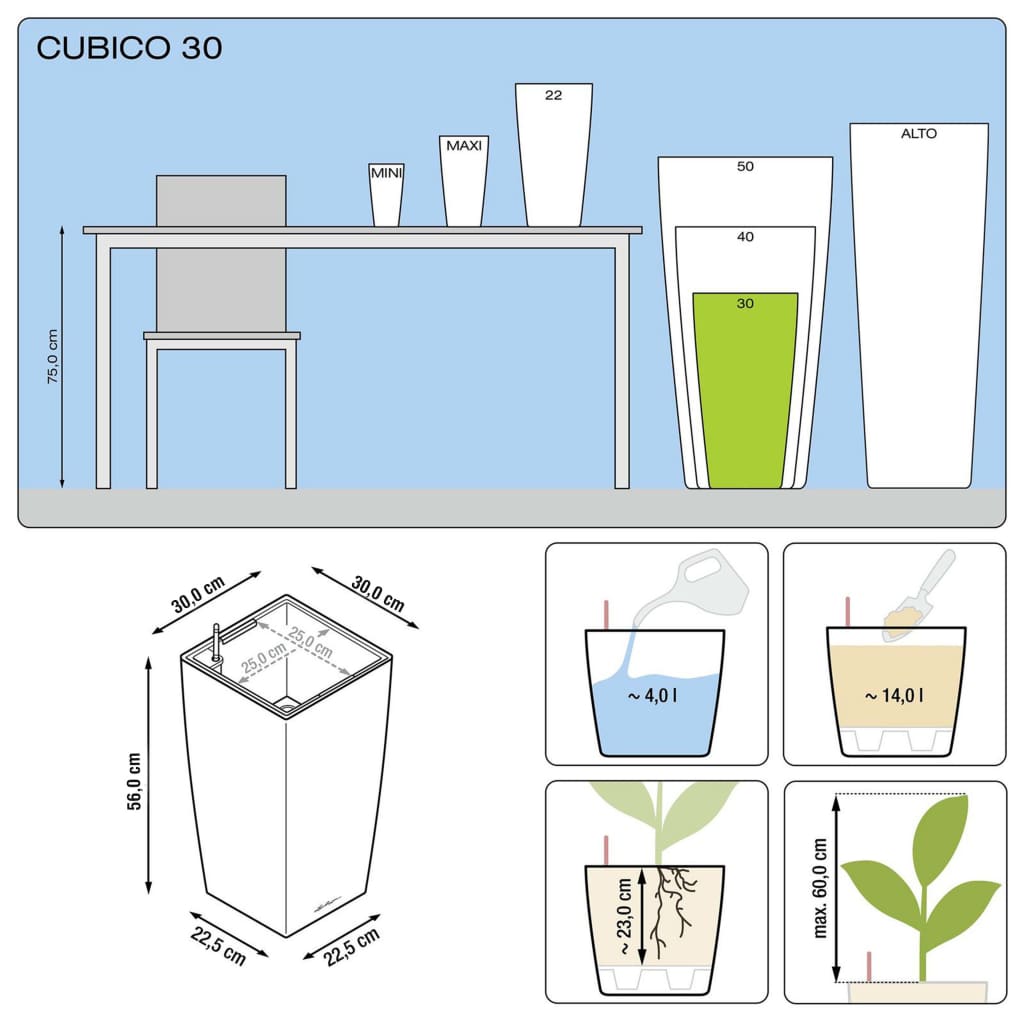 LECHUZA Fioriera Cubico 30 ALL-IN-ONE Bianco Lucido 18181 421487