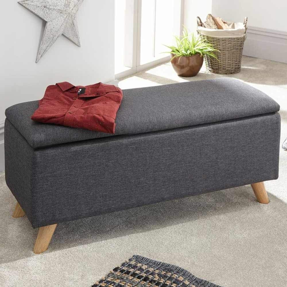 Cassapanca Pouf Contenitore Panca Sgabello Poggiapiedi in Tessuto Grigio Scuro