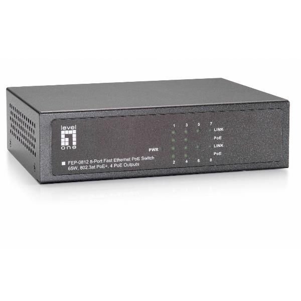 Levelone fep-0812 switch di rete fast ethernet (10/100) supporto power over ethernet (poe) nero