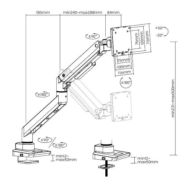 Equip 650181 supporto da tavolo per tv a schermo piatto 124,5 cm (49") scrivania bianco