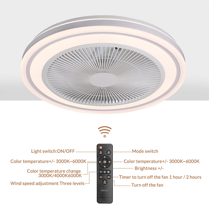 Ventilatore a Soffitto con Lampada Plafoniera LED 3 Velocità Luce RGB 80W Timer