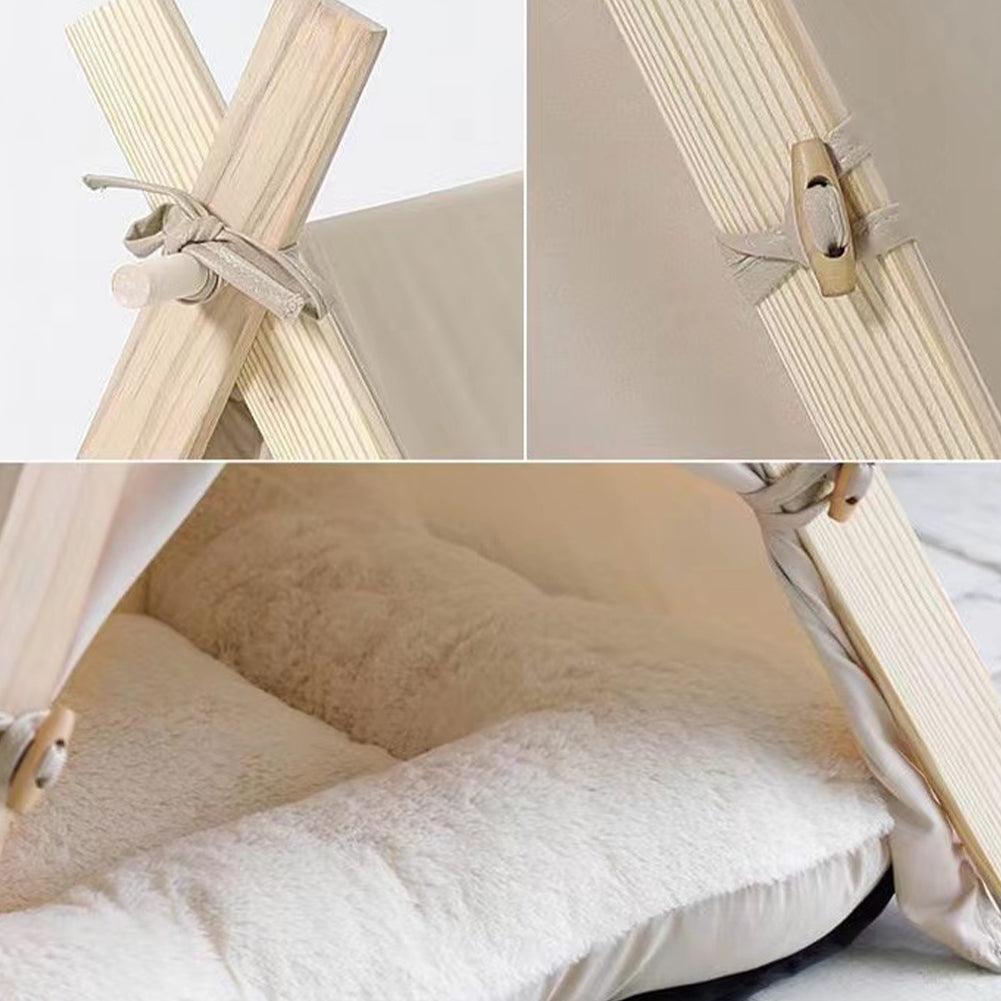 Tenda da Gioco per Animali Domestici Interni o Esterni in Legno e Tessuto Beige