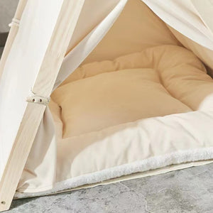 Tenda da Gioco per Animali Domestici Interni o Esterni in Legno e Tessuto Beige