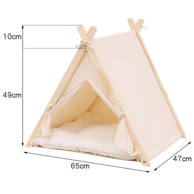 Tenda da Gioco per Animali Domestici Interni o Esterni in Legno e Tessuto Beige