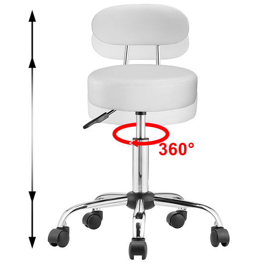 Sgabello con ruote e schinale Estetista Sedia lavoro girevole Ecopelle Bianco