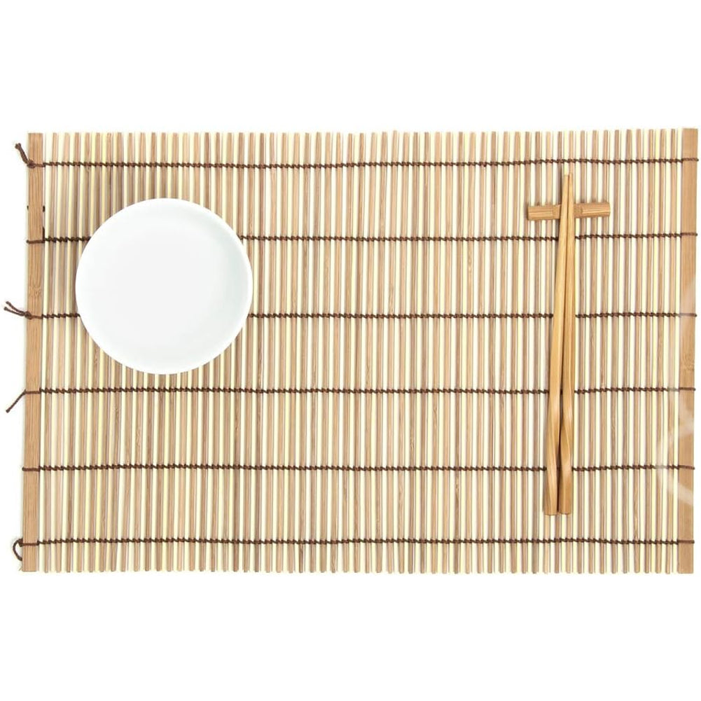 Set Sushi Cibo Giapponese 2 Persone Bacchette Legno Ciotole Tovagliette Naturale