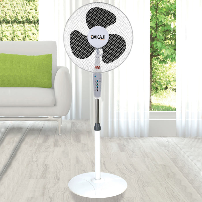 Ventilatore a Piantana Base Tonda con Telecomando 50W Bianco 3 Velocità + Timer